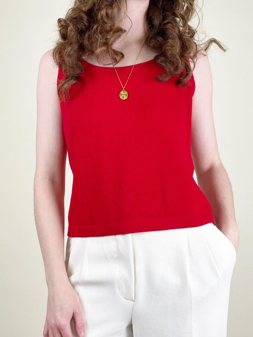 St John Knit Tank Top Wool Blend Scoop Neck Sleeveless Quiet Luxury Timeless - S